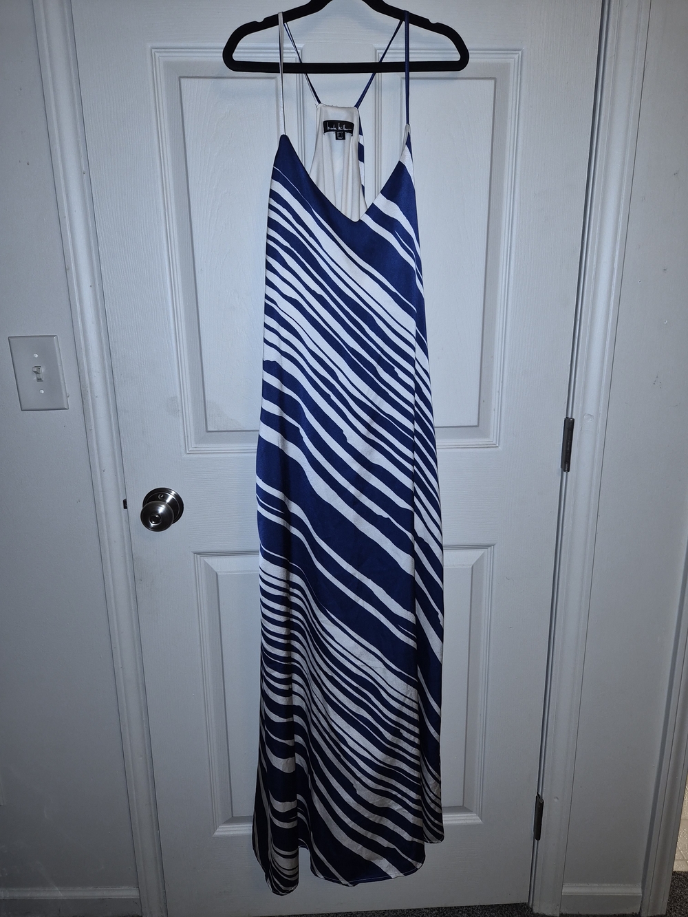 Blue and White Striped Maxi Slip Dress by